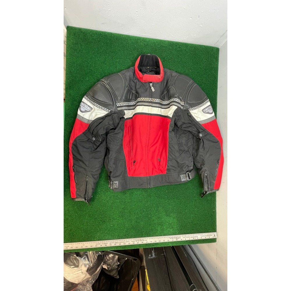 Firstgear Leather-Tex Sport Motorcycle Jacket Red Black White Padded Mens XL
